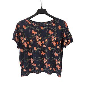 Loft Linen Floral Short Sleeve Top Size S Navy Orange Green White Boxy Boho